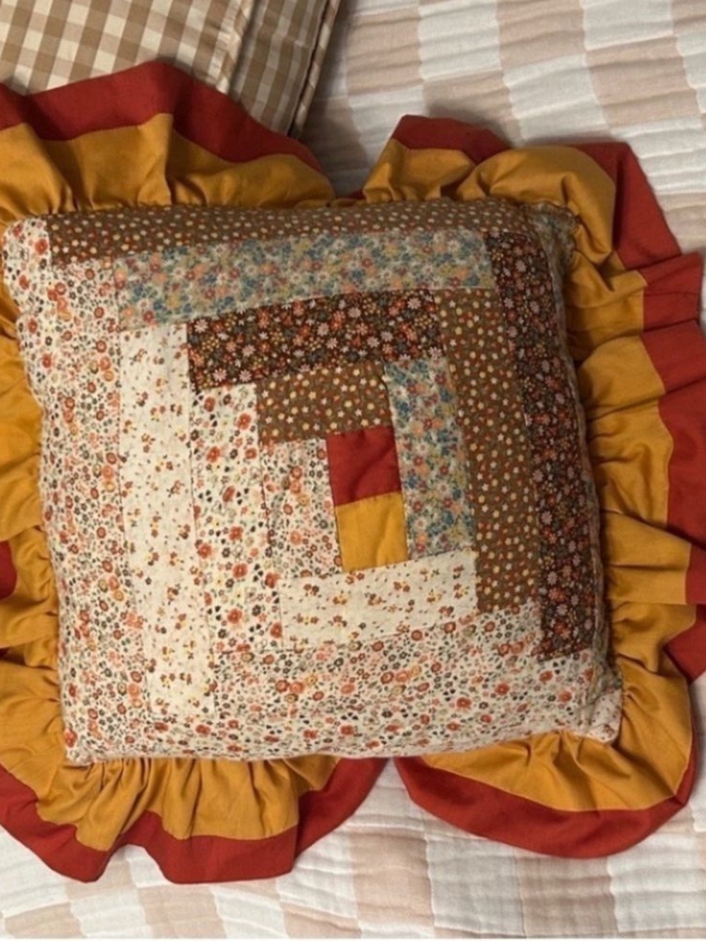 Gingham Beige + White Quilt Throw Size New Prewashed Hand Crafted Medium Check - Picture 12 of 12